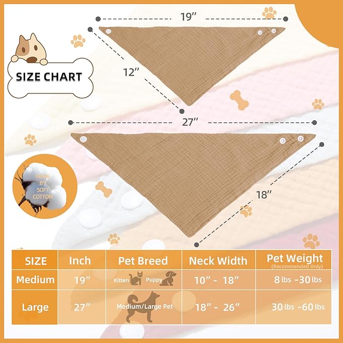 Solid Color Dog Scarf - Adjustable Cotton Bandana for Large Dogs,Coffee,Large