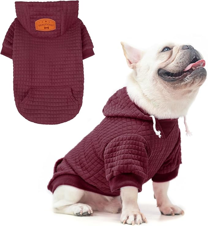 BEAUTYZOO Dog Hoodie for Small Medium Large Dogs, Winter Fall Warm Dog Clothes for Puppy S M Sized Dogs Girl Boy, Dog Sweater Shirt Hoodies with Pocket Bulldog Pitbull Cat Clothing Coat£¬Wine Red ML