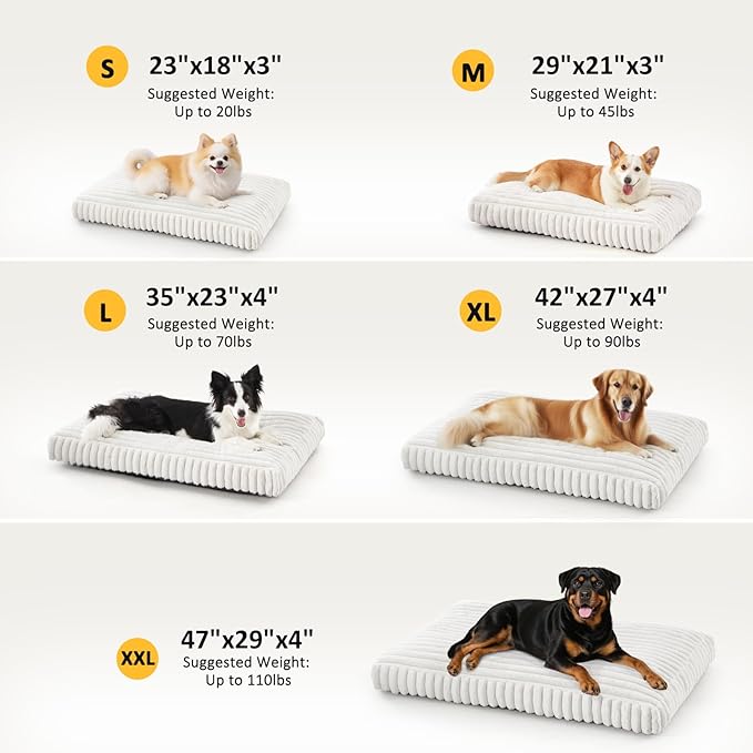 Dog Bed Medium Size Dog, Flat Pet Beds with Removable Washable Cover, Pet Mat Cute Crate Bed Thick Shredded Chopped Crate Foam & Anti Slip Bottom for Indoor, 29"x21"x3" Cream