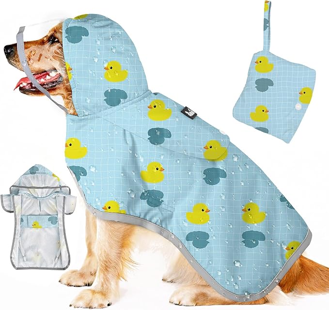 SlowTon Dog Raincoat, Adjustable Dog Rain Jacket Clear Hooded Double Layer, Waterproof Poncho with Reflective Strip Straps and Storage Pocket for Small Medium Large Dogs Puppies(DK XXL)