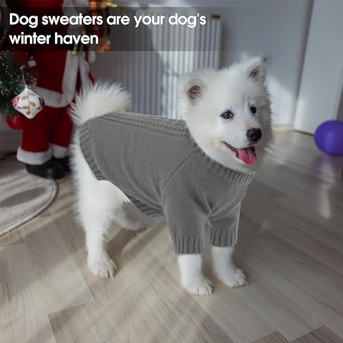 SAWMONG Dog Sweater for Large Dogs, Turtleneck Knitted Pullover Sweater Sweatshirt, Classic Winter Warm Pet Sweater for Boy Girl Pet Chihuahua, French Bulldog, Golden Retriever, Pug, Cat (Grey, L)