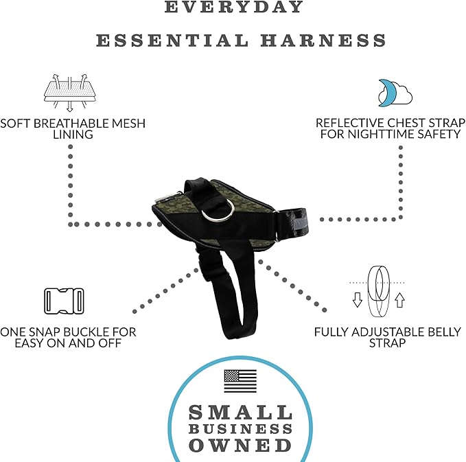 ShawnCo Essential Dog Harness, No-Pull Pet Vest with 3 Leash Clips, No Choke, Reflective, Adjustable and Padded, for Easy Walking and Training for Small, Medium and Large Dogs (Military Camo, S)