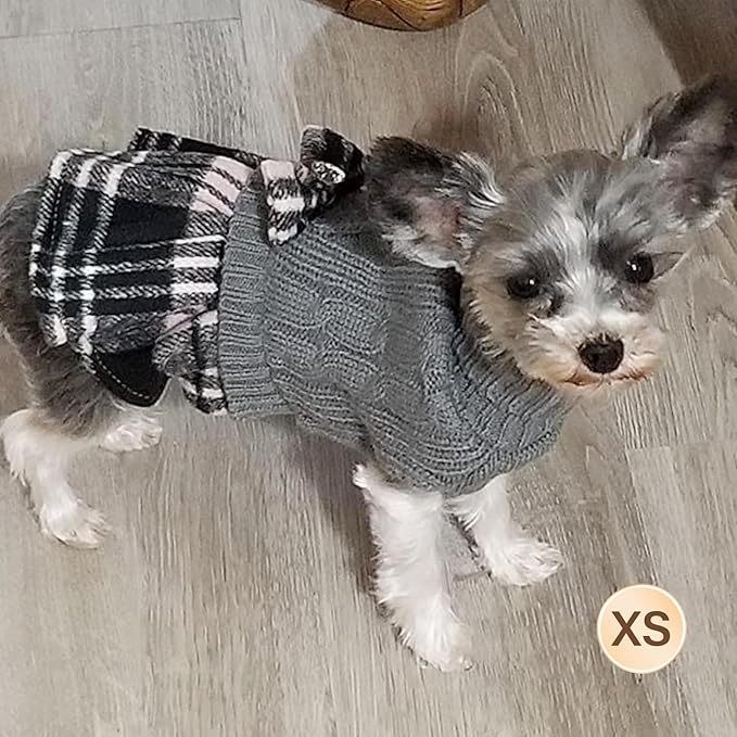 KYEESE Dog Sweater Turtleneck Cat Sweaters Thick Dogs Clothes with Bowtie Warm Puppy Sweater Dress Soft Pullover Pet Coats Stretchy Knitwear Dog Sweaters for Small Dogs Male for Cold Weather Winter
