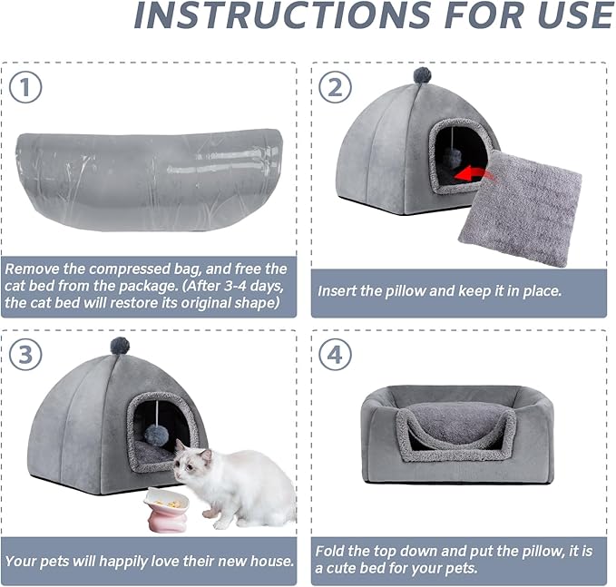 Cat Bed Cave for Indoor, Suitable for Cat Dome Bed, Hideaway Bed for Indoor Cats with Removable Mattress for Kittens. Cat Tent House for Dual Use (M:15"x15")