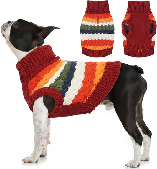 Kuoser Dog Sweater, Large Sweaters for Dog Girls Boys Christmas Thanksgiving Outfit, Thick Fall Winter Cable Knitwear, Pet Sweatshirt Warm Clothes Turtleneck Pullover, Red L