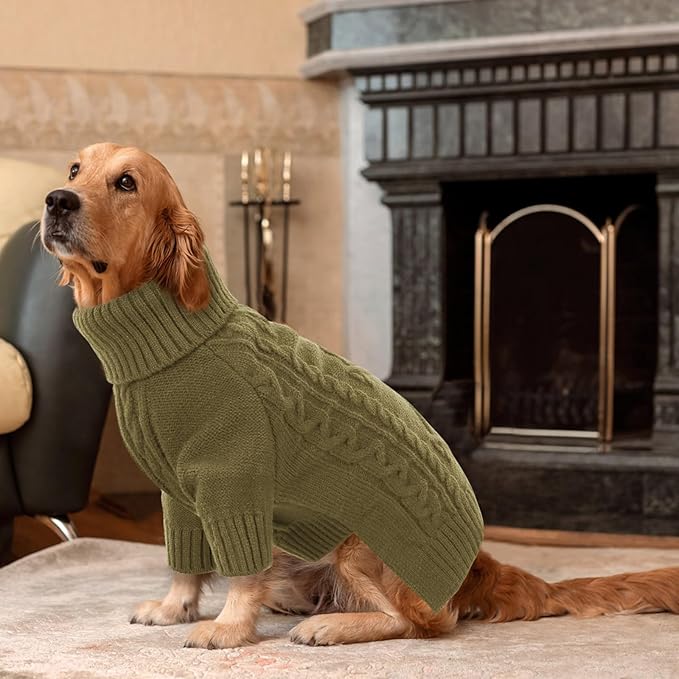 ASENKU Knitted Dog Sweater, Pullover Big Thermal Dog Winter Sweater, Turtleneck Doggy Sweaters for Large Medium Dogs Boy Girl, Warm Pet Sweaters Outfit Border Collie,Pit Bull,Golden Retriever, 2XL