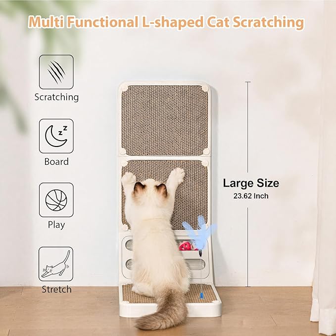 Cat Scratching Board Kitten Scratching Ball Wall Scratchers for Indoor Cats L Shaped Cat Scratcher Cats with Scratcher Pads White