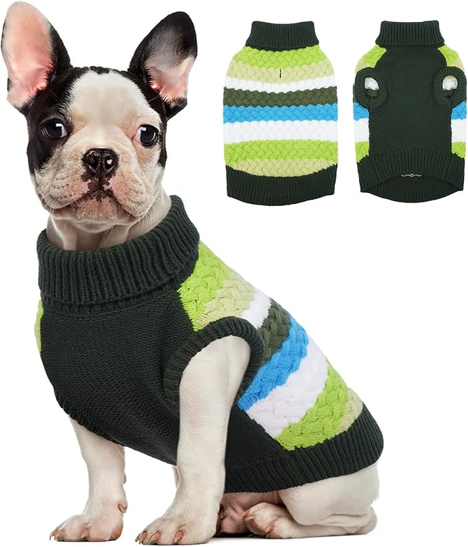 Kuoser Dog Sweater, Dog Sweaters for Medium Dogs Girl Boy, Classic Pet Knitted Sweatshirt Warm Pullover, Puppy Holiday Sweater Winter Clothes for Christmas Thanksgiving Outfit, Green M