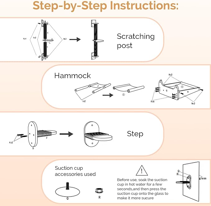Window/Wall Mount Cat Wall Shelves by Pet Savvy – Cat Hammock (Oatmeal), Scratching Post with Landing, Two Steps – Natural Pine, Jute Rope, Sized for Cats up to 25lbs – 4 pc Set
