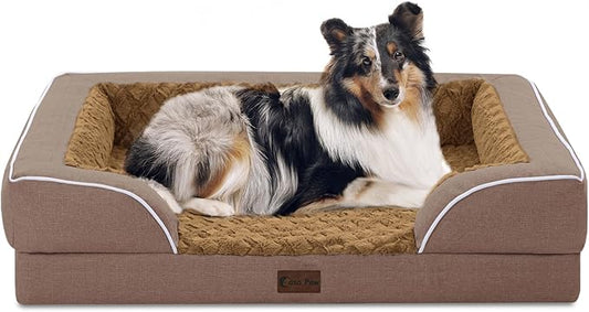 Orthopedic Dog Beds for Large Sized Dogs, Waterproof Memory Foam Large Pet Bed with Sides 36x27Inch, Non-Slip and Egg-Crate Foam Big Dog Couch Bed with Removable Washable Cover, Brown