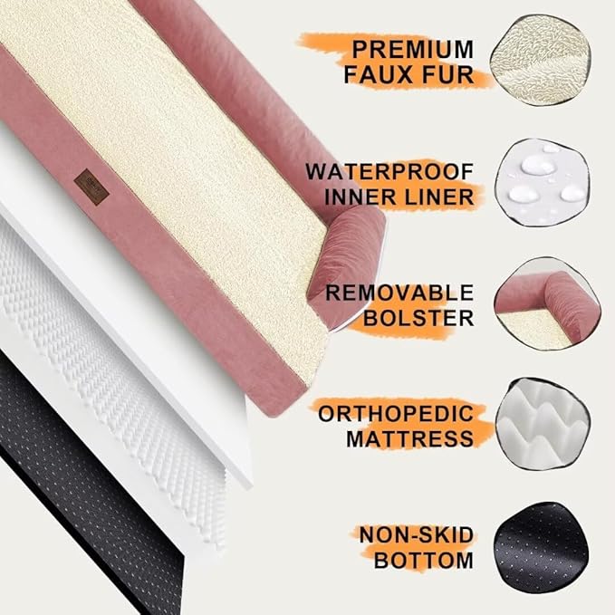 Small Dog Bed Waterproof Orthopedic Dog Beds for Medium Sized Dogs Comfy Pet Cat Bed with Sides, Washable Removable Cover