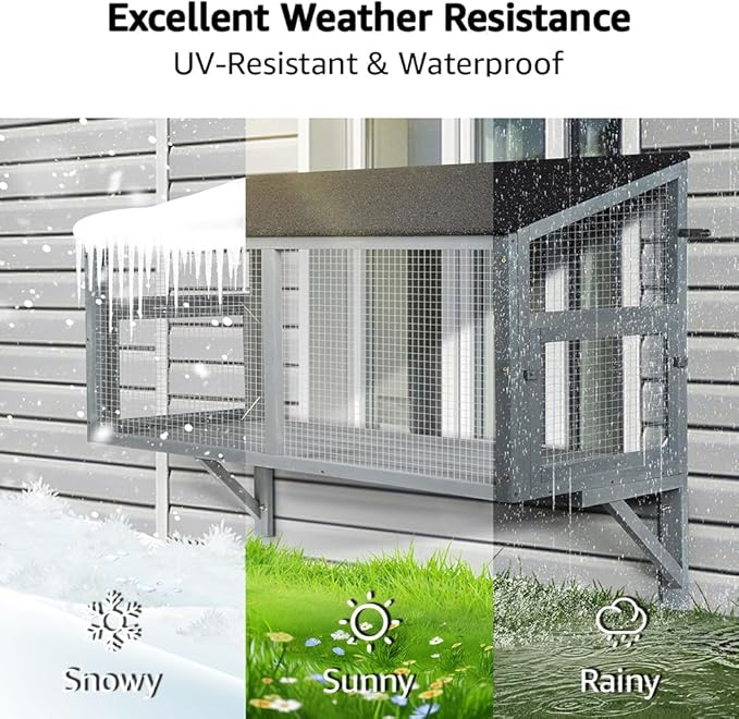 beeNbkks Cat Catio, Window Box Enclosure for Indoor Cats, Wooden Window Perch House, Expandable for Multi Kittens, Secure Comfortable Outdoor Haven for Pets, All Weather Use, Nature Friendly Design