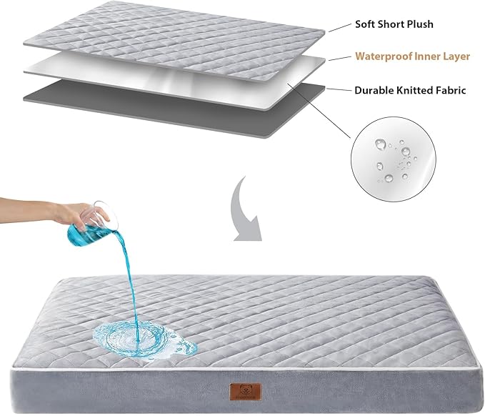 WNPETHOME Orthopedic XXL Dog Beds Large Sized Dog, Waterproof Extra Large Dogs Bed with Removable Washable Cover, Multi-Needle Quilting Dogs Crate Bed