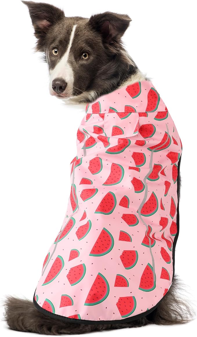 Mile High Life Dog Raincoat, Adjustable Waterproof Reflective Rain Jacket for Small Medium Large Dogs, Lightweight Breathable Pet Rain Coat with Leash Hole(Pink Watermelon,S Chest 22-25")