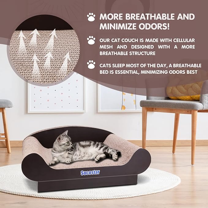Cat Couch Bed Pad, Cardboard Cats Scratcher Furniture with Catnip, Large Scratch Sofa for Indoor Cats, Wear Resistant and Durable Cat Scratching Board