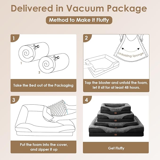 EHEYCIGA Memory Foam Dog Bed for Large Sized, Orthopedic Dog Sofa with Sides and Waterproof Liner, Washable Bolster Pet Couch with Removable Cover, 41x27x7.5 Inch, Grey/Black