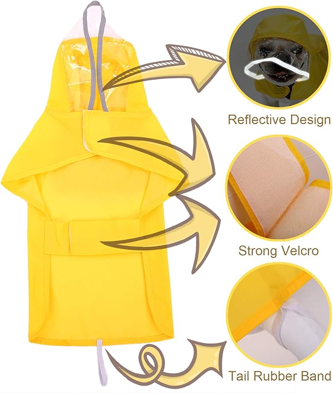 Pet Raincoat Packable Hooded Dog Rain Jacket Reflective Strips Lightweight Adjustable Poncho for Small Medium Large Dogs Yellow XXXL