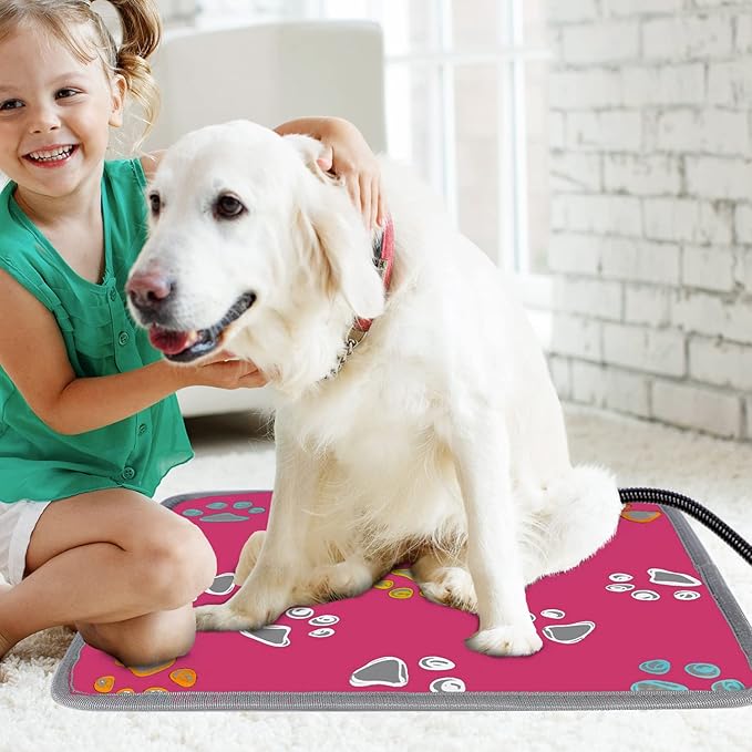 furrybaby Pet Heating Pad, Waterproof Dog Heating Pad Mat for Cat with Durable Anti-Bite Tube Indoor for Puppies Dogs Cats (1 Pack Pink, 24 X 16in, Temp Adjustable)