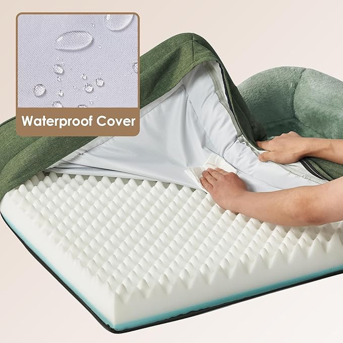 EHEYCIGA Memory Foam Dog Bed for Medium Size, Orthopedic Dog Sofa with Sides and Waterproof Liner, Washable Bolster Pet Couch with Removable Cover, 35x22x6.5 Inch, Green