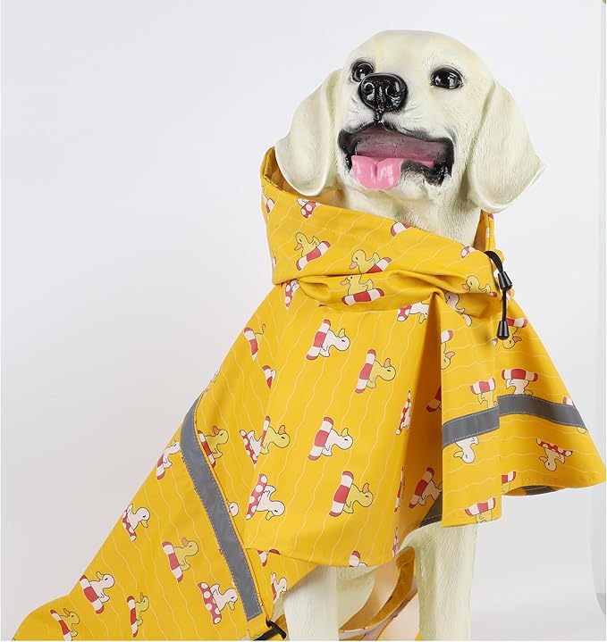 HAPEE Dog Raincoats with Reflective Strip Hoodie,Poncho Jacket for Large Dogs (E5-Yellow River, 20B (Back Length 20"))