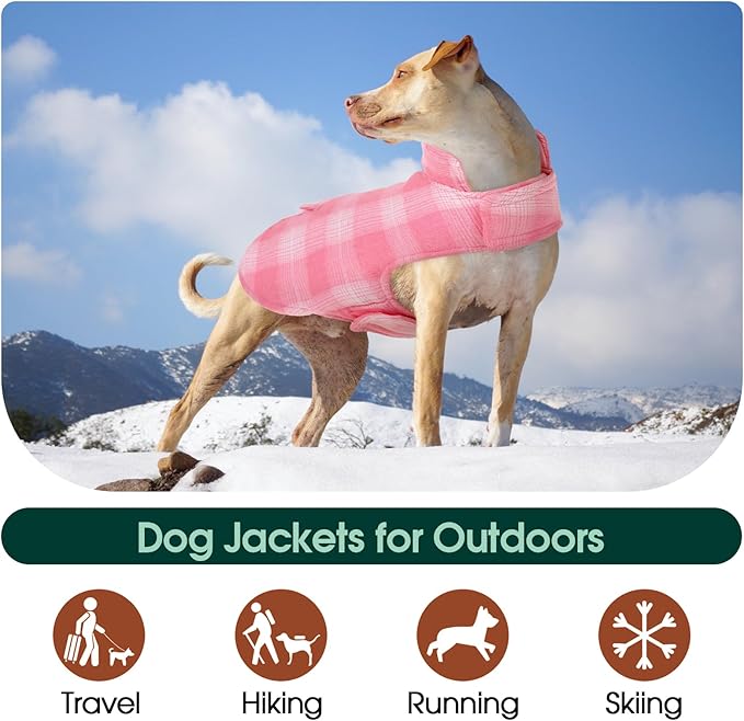 Kuoser Reversible Winter Coat, British Style Jacket for Small Medium Dogs - Warm, Windproof Puppy Cold Weather Vest, Pink M