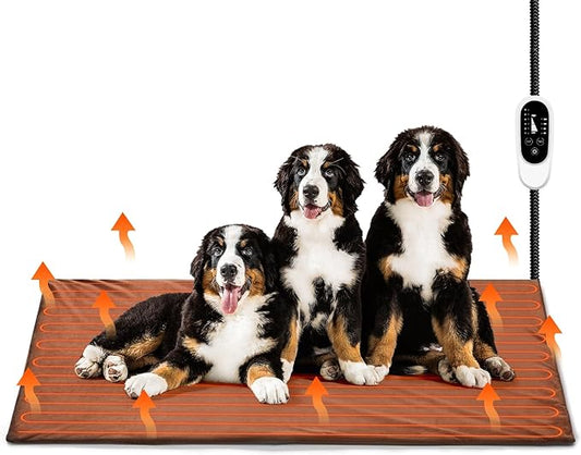 TURBRO 59x39” XXX-Large Pet Heating Pad, Electric Heated Dog Bed for Large Breeds, Temperature and Timer Control, Anti-Bite Cord, Ultra-Soft and Anti-Slip Cover, Indoor Use, MET Certified, Brown