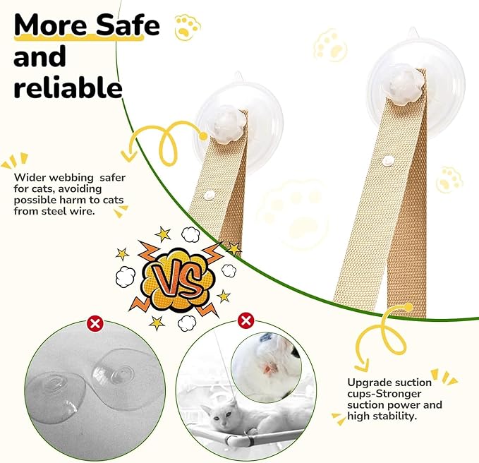 CATISM Cat Window Perch - Foldable Cat Hammock for Window, Soft Seat Machine Washable, Solid Wood Frame, 4 Suction Cups, Cats Window Hammock Load Weight Up to 40lbs