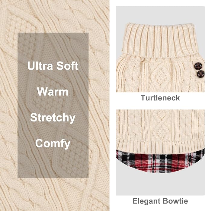KYEESE Dog Sweater Warm Turtleneck Small Dogs Sweater Stretchy Knitwear Cat Clothes with Gingham Patchwork Comfy Pet Coat for Fall Winter Cold Weather Soft Pullover Dog Sweaters for Small Dogs Girl
