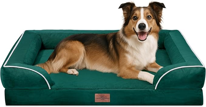 Comfort Expression Orthopedic Dog Bed for Large Dogs 38x25 Inch, Waterproof Supportive Egg Crate Foam Large Pet Bed with Removable Bolsters, Dog Couch with Washable Cover & Non-Slip Bottom, Emerald