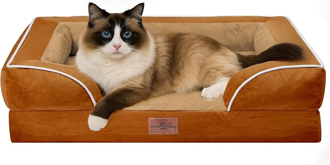 Comfort Expression Orthopedic Dog Bed for Small Dogs 20x14 Inch, Waterproof Supportive Egg Crate Foam Small Pet Bed with Removable Bolsters, Dog Couch with Washable Cover & Non-Slip Bottom, Orange