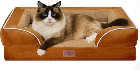 Comfort Expression Orthopedic Dog Bed for Small Dogs 20x14 Inch, Waterproof Supportive Egg Crate Foam Small Pet Bed with Removable Bolsters, Dog Couch with Washable Cover & Non-Slip Bottom, Orange