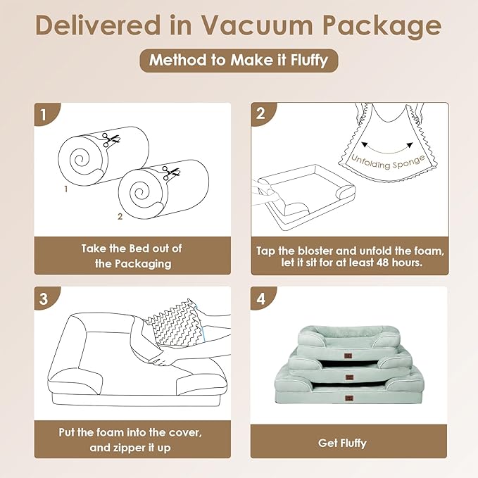 EHEYCIGA Orthopedic Dog Beds for Extra Large Dogs, Waterproof Memory Foam XXL Dog Bed with Sides, Non-Slip Bottom and Egg-Crate Foam Big Pet Couch Bed with Washable Removable Cover, Sage Green