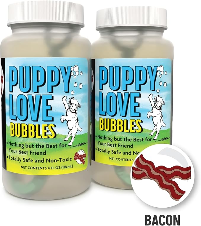 Puppy Love Bubbles, Bacon Scented Bubbles 4oz. Bottle-2 Pack in Bacon Flavor for Dogs