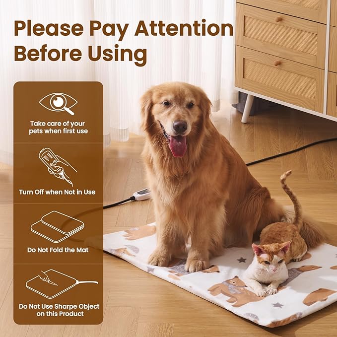 Bearhug Heated Cat Bed, Dog Heating Pad 28"×18"[Two Replaceable Cover] Adjustable Temperature Pet Heating Pad with Steel-Wrapped Cord, Waterproof and Chew-Resistant for Cats Puppies Medium Animals