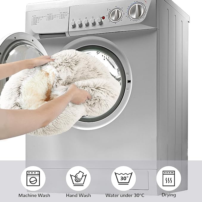 Calming Cat Beds, Fluffy Plush Round Cat Cave Washable, Cozy Warming Anti-Slip Small Dog Bed for Puppy and Kitten, Soft Anti Anxiety Pet Nest (24×24 inch, Coffee)