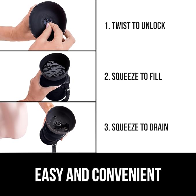 GORILLA GRIP Dog Water Bottle, Portable Water Bowl Dispenser for Dogs, 16 oz Leak Proof Pet Travel Squeeze Bottles, Food Grade Silicone, to Go Puppy Essentials, Hiking Camping Trip Accessories, Black