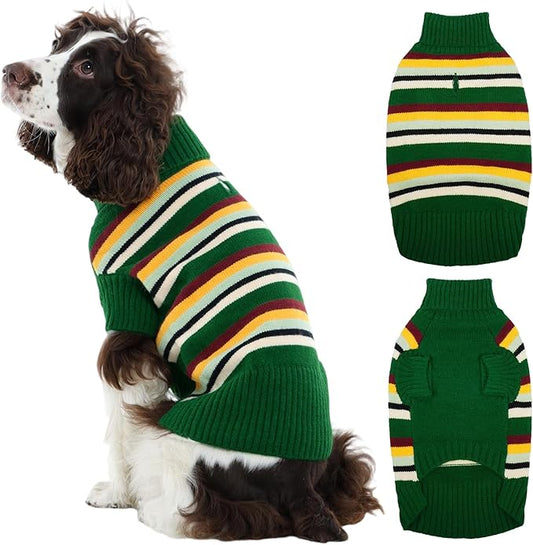 Kuoser Dog Sweater XL, Dog Sweaters for Medium Dogs Boy Girl, Warm Pullover Dog Striped Knitwear for Christmas, Winter Clothes Pet Apparel for Labrador Beagle, Green XL