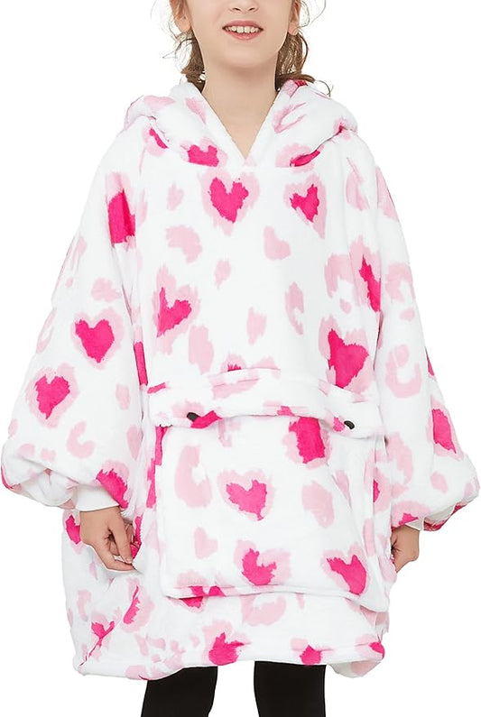 KFUBUO Wearable Blanket Hoodie for Kids Sherpa Patterns Oversized Sweatshirt Blanket With Pocket 6-10 Year Old Girl Boy Gifts for Kids