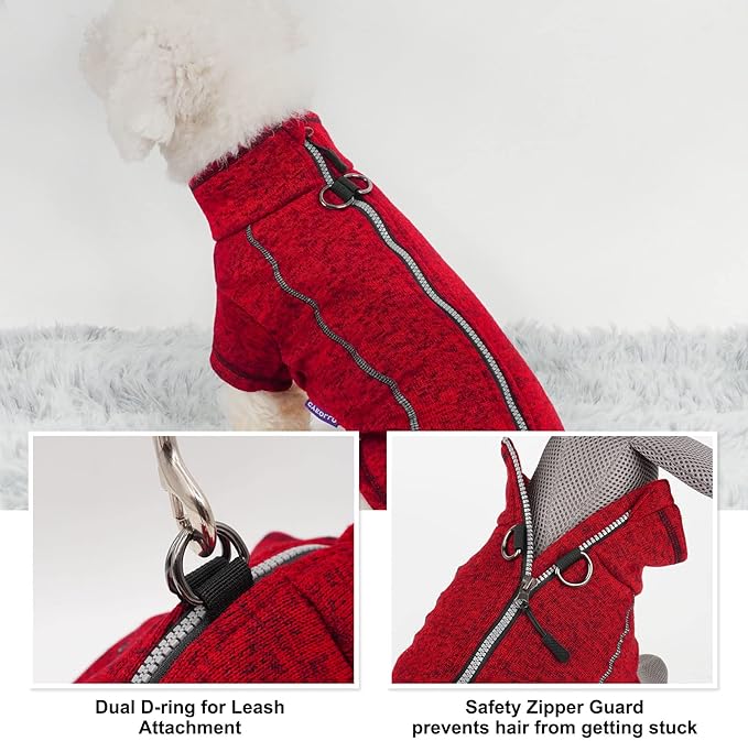 cyeollo Fleece Dog Jacket Sweater with Fleece Lining Zipper Reflective Jackets Small Dog Clothes Winter Coats Warm Pet Apparel