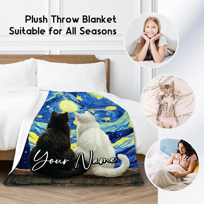 Cat Blanket Custom Blankets for Women/Men - Lightweight Flannel Soft Kids Throws Gifts for Bed Sofa - 4 Sizes