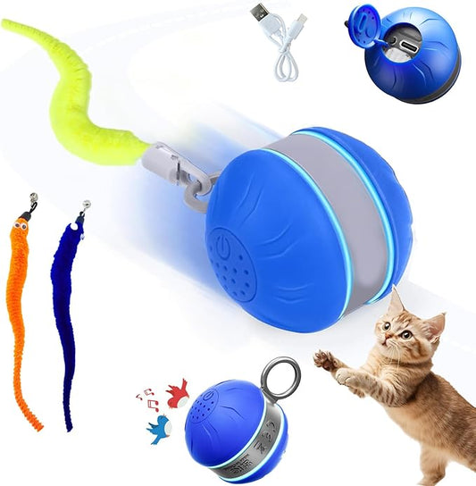 Speedy 2.0 Tail Interactive Cat Toys for Bored Indoor Adult Cats with 3 Tails,Automatic Cat Toy Ball Self Moving Chirping,Smart Kitten Rechargeable Cat Balls for Enrichment Exercise Essentials(Blue)
