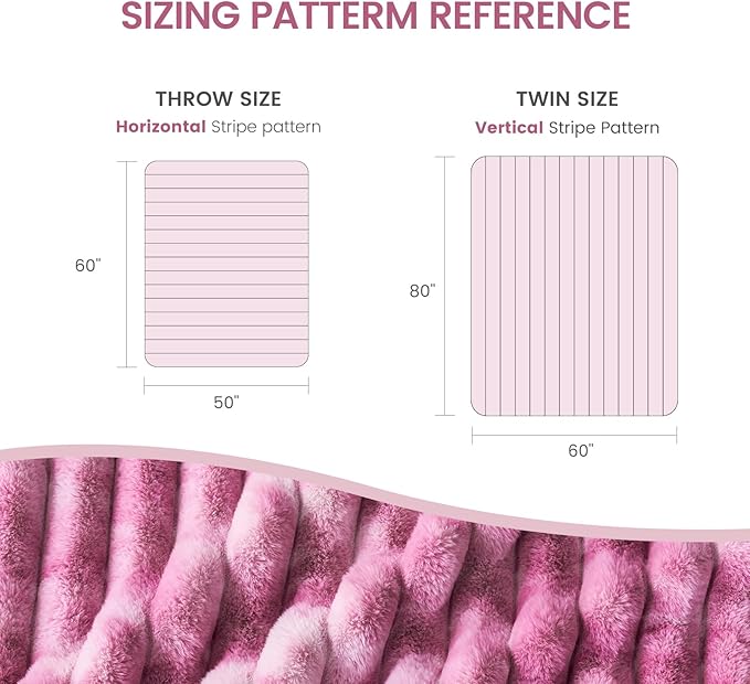 Cozy Bliss Faux Fur Throw Blanket for Couch, Cozy Warm Plush Striped Blanket for Sofa Bedroom Living Room, 50 * 60 Inches Tie-dye Pink