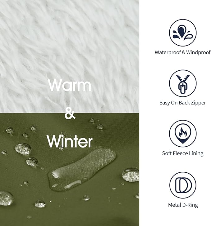 IECOii Dog Coats for Small Dogs Winter Harness Zip Up - Green,XSmall - Warm Fleece Lined Small Dog Winter Coat with D Ring,Waterproof Puppy Coats Dogs Snow Jackets Snowsuit Chihuahua Papillon Maltese