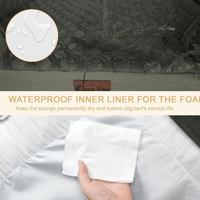 Orthopedic Dog Beds for Large Sized Dogs, Waterproof Memory Foam Large Pet Bed with Sides 36x27Inch, Non-Slip and Egg-Crate Foam Big Dog Couch Bed with Removable Washable Cover, Dark Green