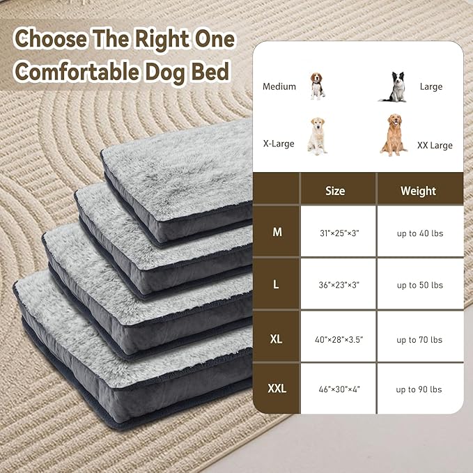 Dog Bed for Extra Large Dogs Breeds, Deluxe Plush Dog Crate Beds, Comfy Kennel Pad, Pet Sleeping Mat, Waterproof, Removable and Machine Washable Cover & Non-Slip Bottom, 46"X30" Grey