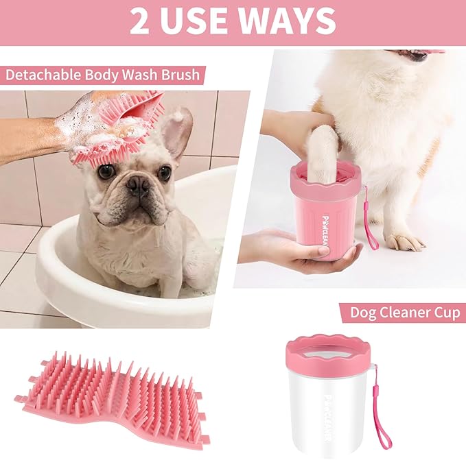 Comotech Dog Paw Cleaner, Portable Dog Paw Washer Pet Cleaning Silicone Brush with 3 Absorbent Towel, Pet Foot Cleaner for Small Breed Dogs (with 3 absorbent towel) (Light Pink, Small)