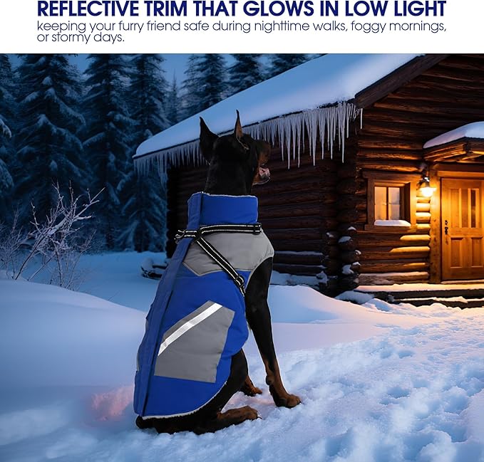 FUAMEY Dog Winter Jackets for Small Dogs,Dog Coat with Harness Built in,Waterproof Dogs Snowsuits Warm Pet Jacket Zip Up Fleece Cold Weather Coats Reflective Puppy Vest with Pocket Blue S