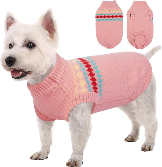 Kuoser Dog Sweater, Small Dog Sweater, Dogs Sweaters for Small Dogs Girl Boy, Thermal Puppy Christmas Sweaters Knitwear, Cold Weather Pet Winter Pullover Sweatshirt Apparel with Leash Hole, Pink XS