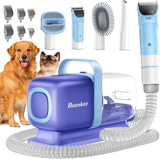 Dog Grooming Kit with Vacuum, All-in-One Pet Grooming Vacuum for Dogs and Cats, Low Noise Pet Hair Clipper & Shedding Brush, Dog Hair Remover, Cat Pet Groomer Set with Cleaning Brushes, Blue