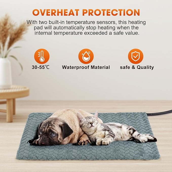 GASUR Pet Heating Pad for Dogs, Waterproof Cat Heating Pad with Timer Temperature Adjustable, Indoor Heated Electric Pet Bed for Cats Dogs, Anti-bite Pet Heated Pad, 35''x24'', Large